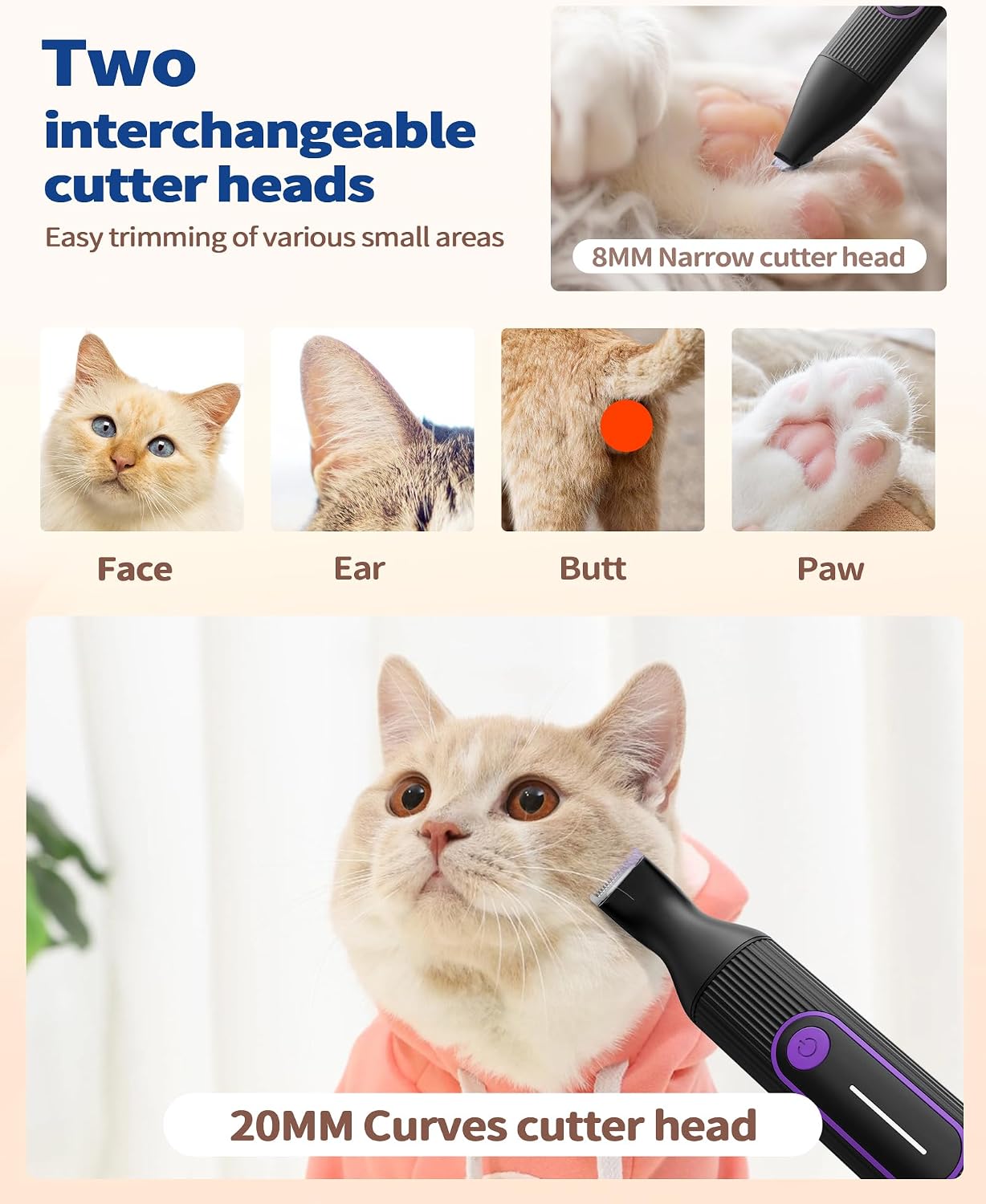 PAPMINI Dog & Cat Grooming Kit for Thick Coats, Heavy Duty Rechargeable Trimmer with LED Display & Storage Bag (Purple, 2 in 1)