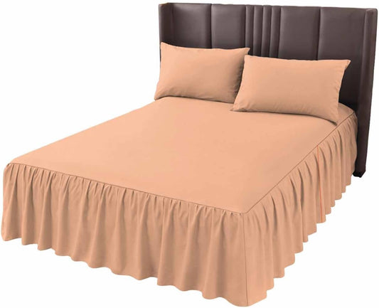 Peach Pink Watercolor Queen Size Ruffle Bed Skirt,Luxury Bedskirt Solid Color Bed Sheet Set with 2 Pillow Shams for Bedroom Decor,18" Tailored Drop Ruffle