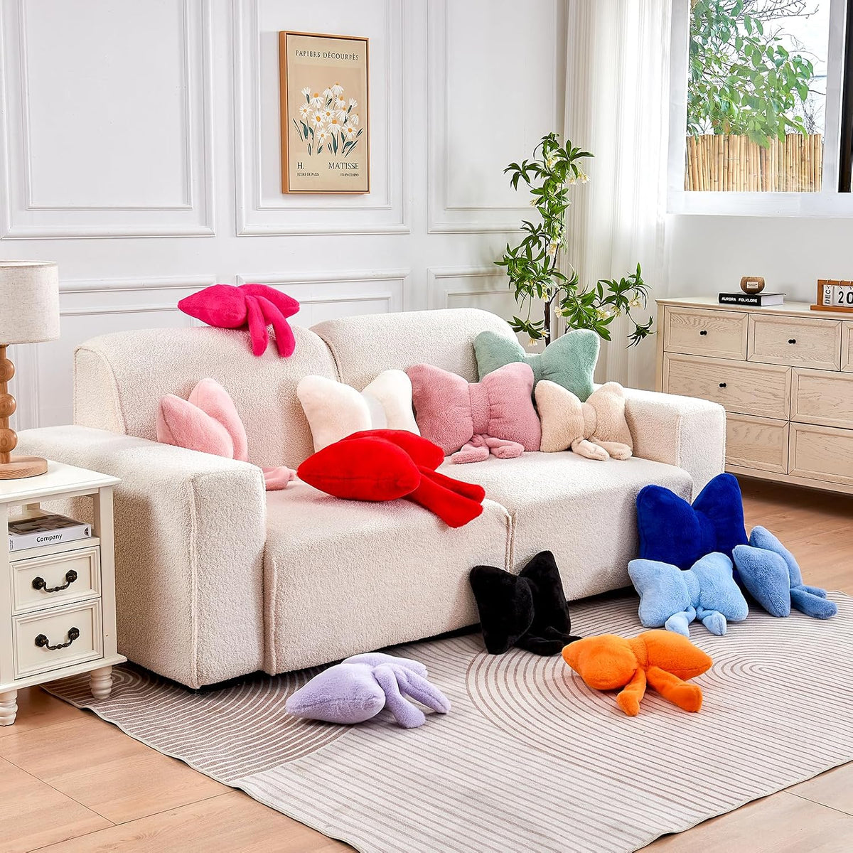 Pink Bow Pillow, Soft Bow Decorative Pillows with Faux Rabbit Fur, Cute 12" Bow Throw Pillows, Aesthetic Home Decor Bow Shaped Plush Pillow for Bedroom Sofa Couch