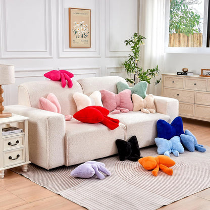 Pink Bow Pillow, Soft Bow Decorative Pillows with Faux Rabbit Fur, Cute 12" Bow Throw Pillows, Aesthetic Home Decor Bow Shaped Plush Pillow for Bedroom Sofa Couch