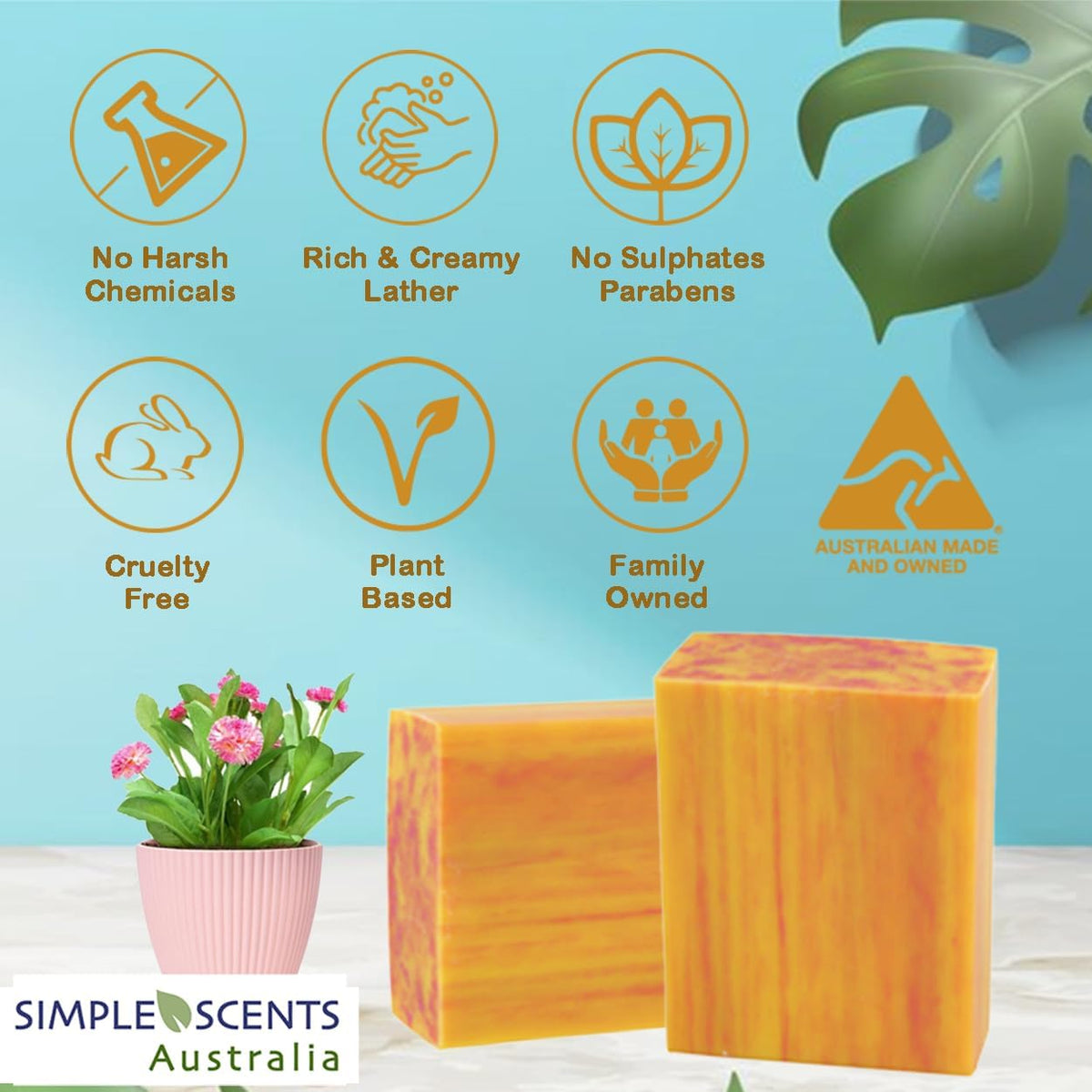 Peach Scented Natural Soap Bars (5 Bars), 3.5oz Moisturizing French Triple Milled Soap Bars Enriched with Shea Butter - Pure Plant Oil Bath & Body