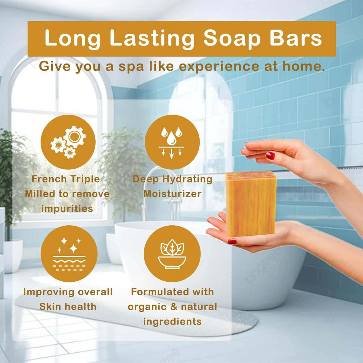 Peach Scented Natural Soap Bars (5 Bars), 3.5oz Moisturizing French Triple Milled Soap Bars Enriched with Shea Butter - Pure Plant Oil Bath & Body