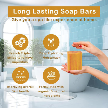 Peach Scented Natural Soap Bars (5 Bars), 3.5oz Moisturizing French Triple Milled Soap Bars Enriched with Shea Butter - Pure Plant Oil Bath & Body