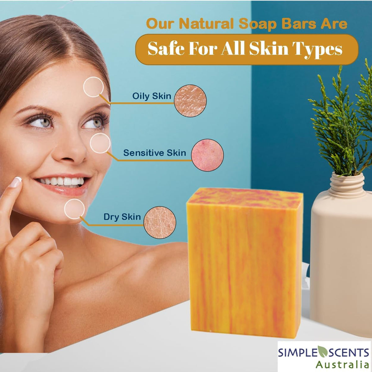 Peach Scented Natural Soap Bars (5 Bars), 3.5oz Moisturizing French Triple Milled Soap Bars Enriched with Shea Butter - Pure Plant Oil Bath & Body