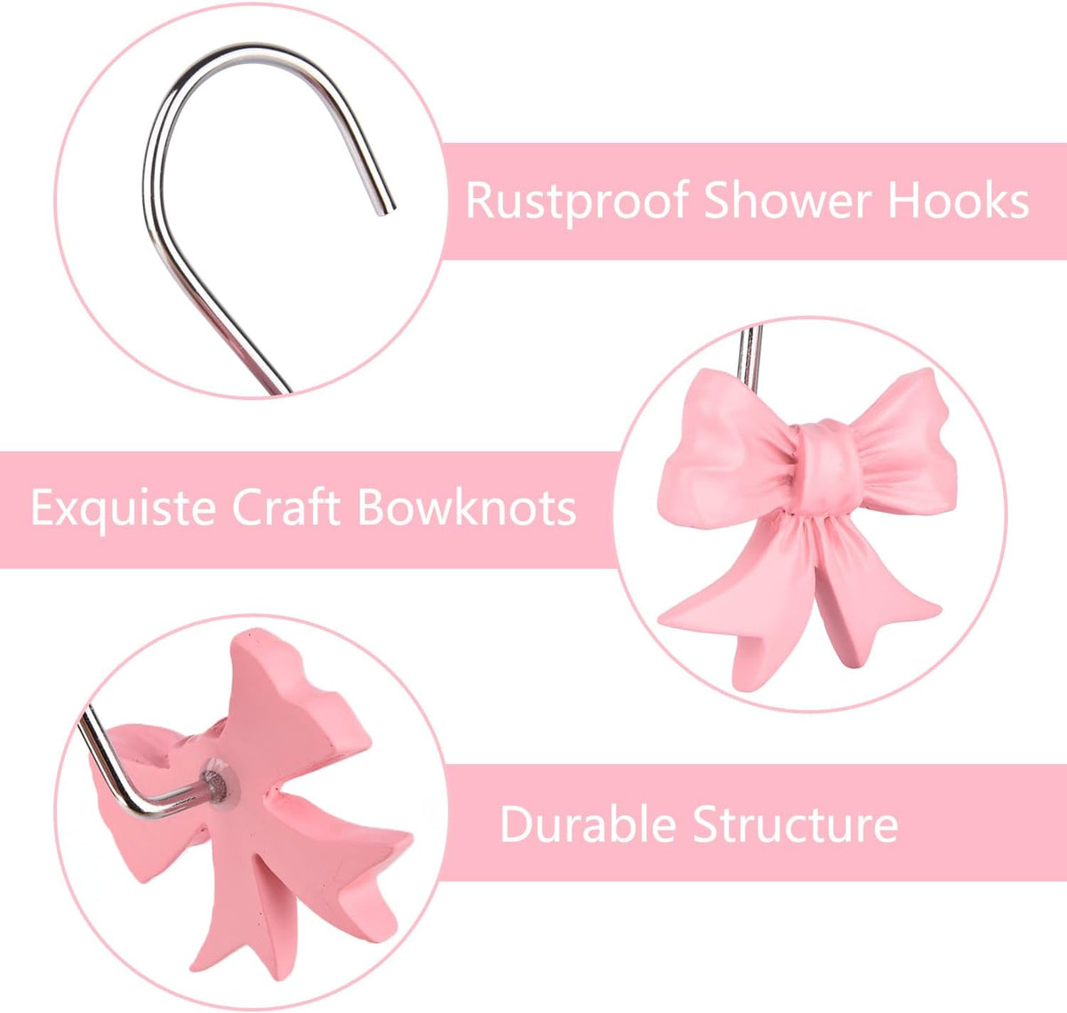 12 pcs Bow Knot Shower Curtain Hooks,Home Decorative Shower Curtain Rings