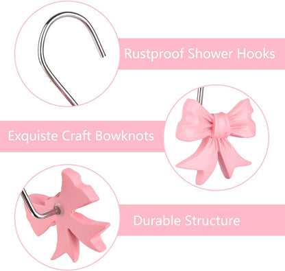 12 pcs Bow Knot Shower Curtain Hooks,Home Decorative Shower Curtain Rings