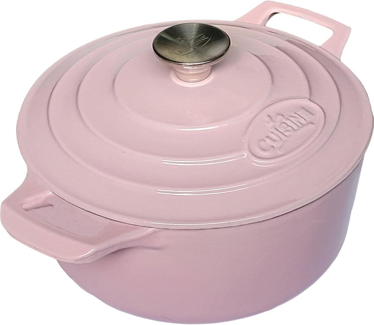 La Cuisine Enameled Cast Iron Dutch Oven Casserole Pot with Lid Internal Glossy Cream White Enamel Coating 3.75 QT 9.5" /24cm Ø. For GlassTop Stove, Oven-Safe, PFOA Free, Pink