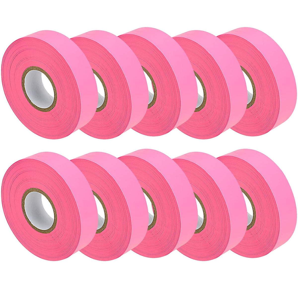10 Pack 1" x 328' Pink Flagging Tape, Neon Marking Tape, Non-Adhesive Plastic Ribbon Tape Fluorescent Tape for Labeling, Tagging Boundaries