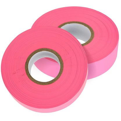 10 Pack 1" x 328' Pink Flagging Tape, Neon Marking Tape, Non-Adhesive Plastic Ribbon Tape Fluorescent Tape for Labeling, Tagging Boundaries