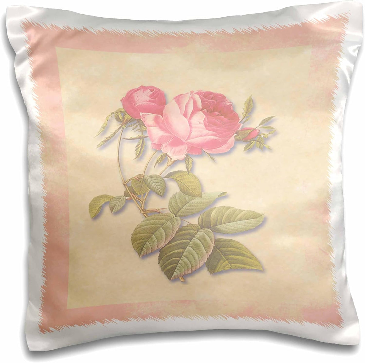 Victorian Dark Pink Roses on Antique Look Paper Background, Light Pastel 16x16 inch Pillow Case