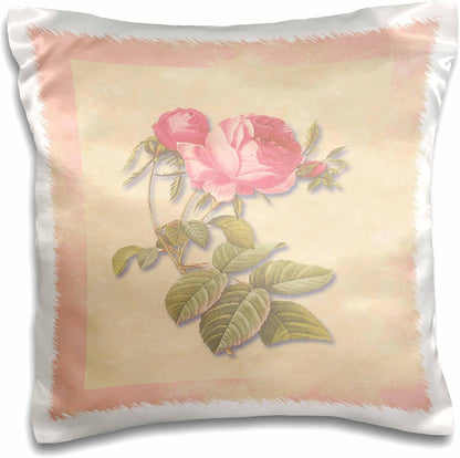 Victorian Dark Pink Roses on Antique Look Paper Background, Light Pastel 16x16 inch Pillow Case