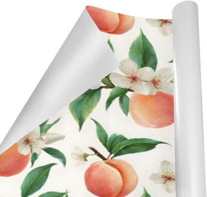 Peach Fruit Leaves and Flowers Gift Wrapping Paper Perfect for Wedding, Baby Shower, Valentine's Day, Christmas - Birthday Wrapping Paper Mini Roll - 58 x 22.8 inches