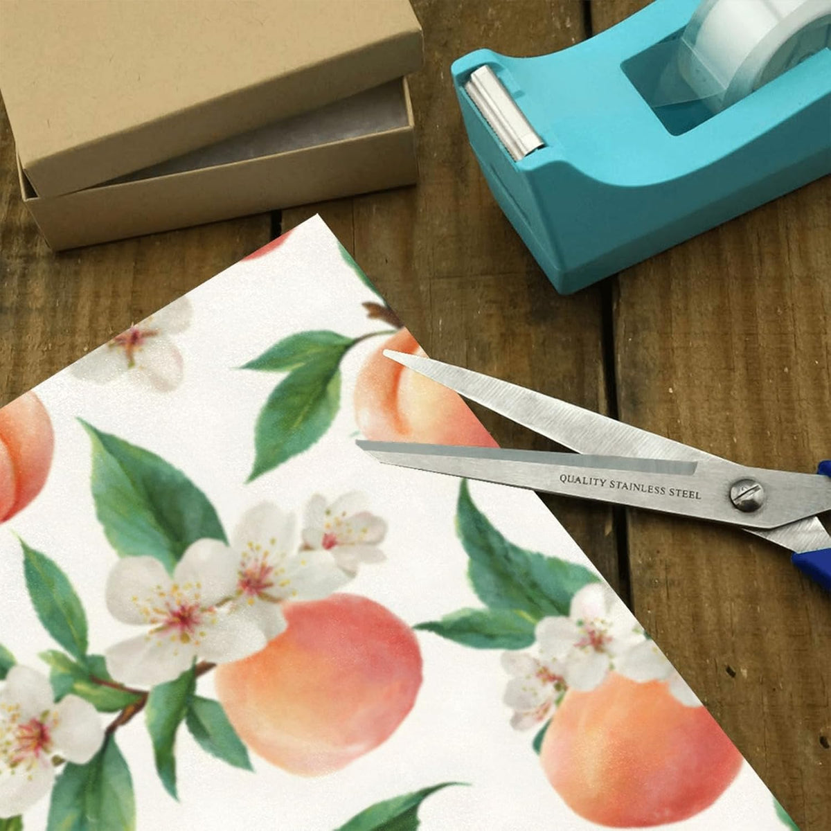 Peach Fruit Leaves and Flowers Gift Wrapping Paper Perfect for Wedding, Baby Shower, Valentine's Day, Christmas - Birthday Wrapping Paper Mini Roll - 58 x 22.8 inches