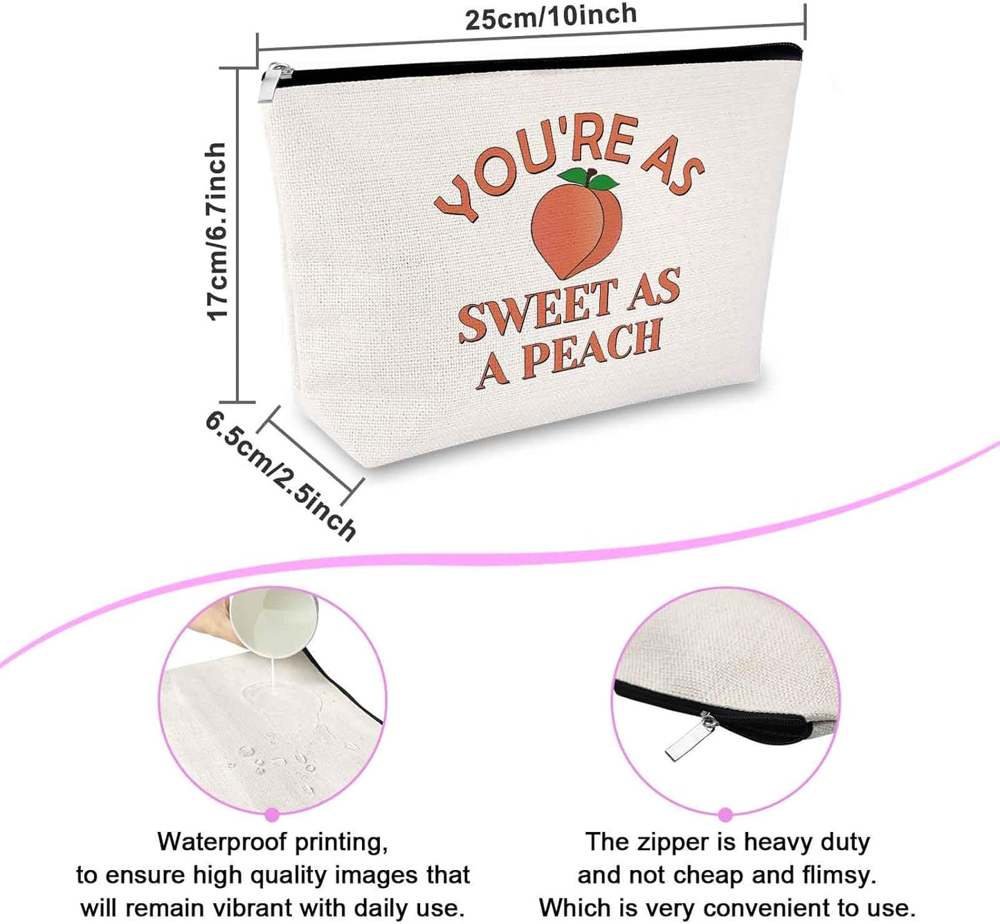 Sfodiary Peach Lover Gift Peach Makeup Bag for Women Fruit Theme Gift for Fruit Lover Cosmetic Bag for Girls Christmas Birthday Presents for Daughter Friends Niece Mom Aunt Zipper Travel Pouch