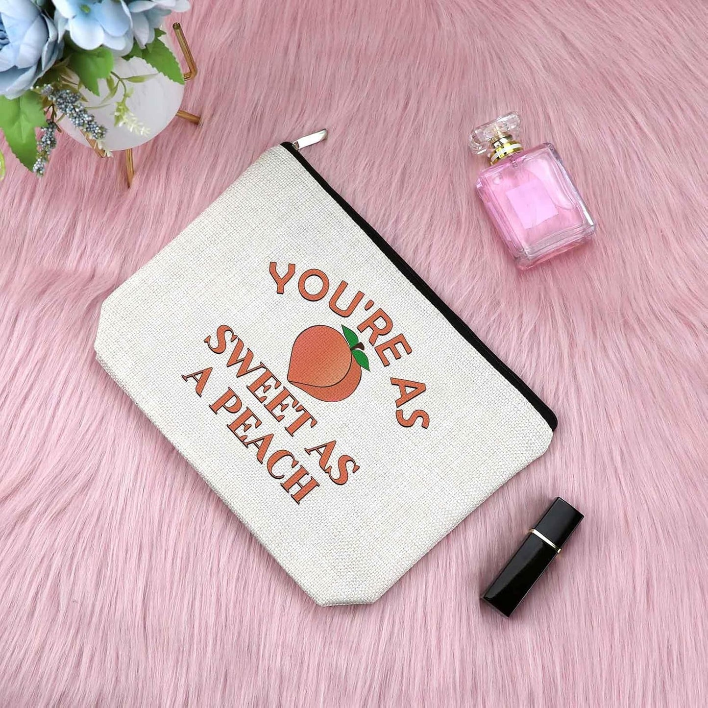 Sfodiary Peach Lover Gift Peach Makeup Bag for Women Fruit Theme Gift for Fruit Lover Cosmetic Bag for Girls Christmas Birthday Presents for Daughter Friends Niece Mom Aunt Zipper Travel Pouch