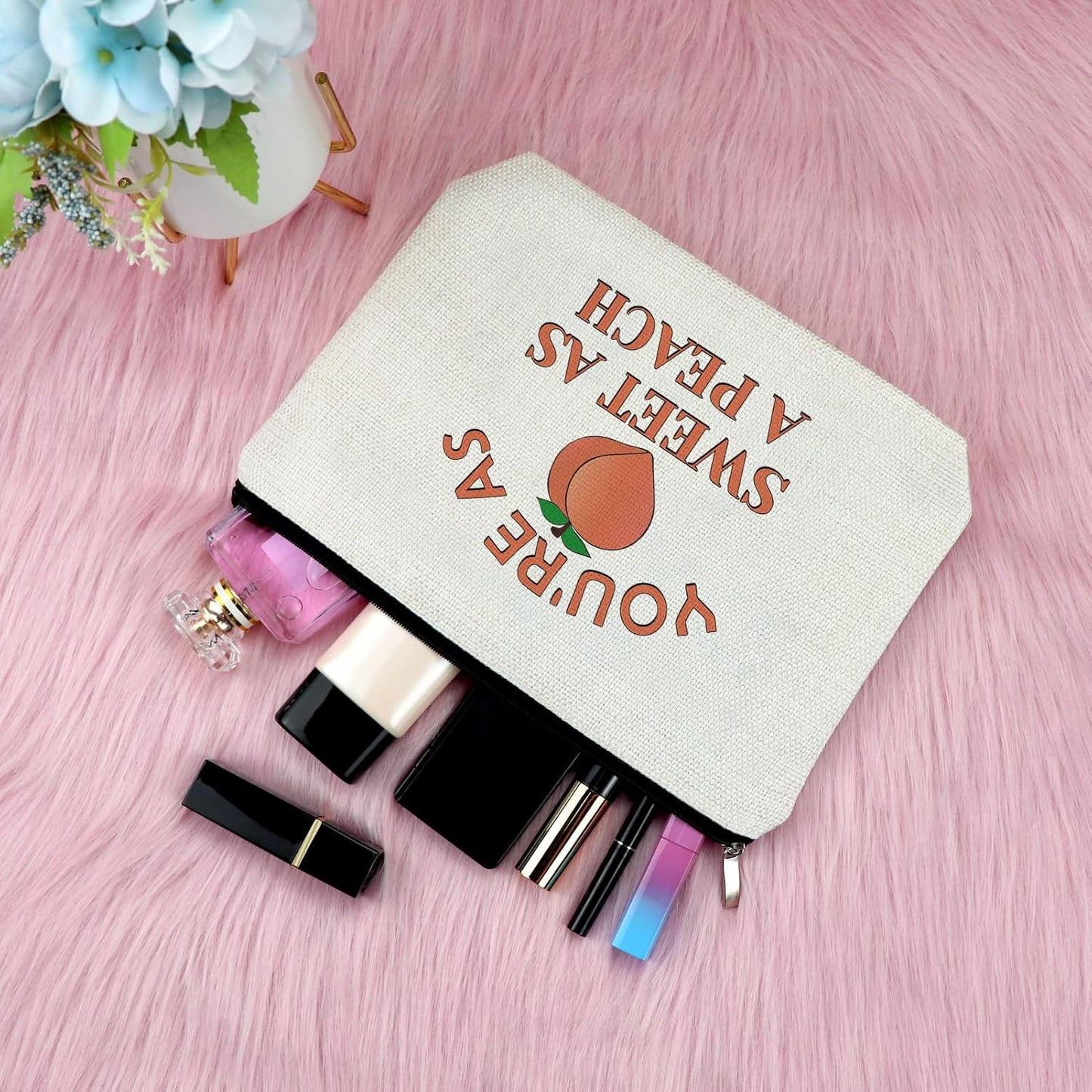 Sfodiary Peach Lover Gift Peach Makeup Bag for Women Fruit Theme Gift for Fruit Lover Cosmetic Bag for Girls Christmas Birthday Presents for Daughter Friends Niece Mom Aunt Zipper Travel Pouch