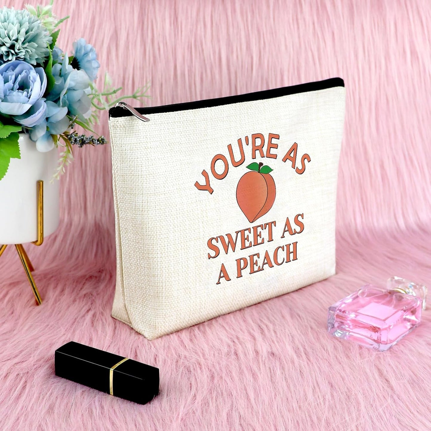 Sfodiary Peach Lover Gift Peach Makeup Bag for Women Fruit Theme Gift for Fruit Lover Cosmetic Bag for Girls Christmas Birthday Presents for Daughter Friends Niece Mom Aunt Zipper Travel Pouch
