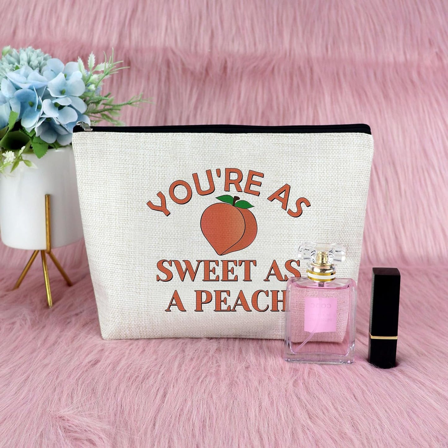 Sfodiary Peach Lover Gift Peach Makeup Bag for Women Fruit Theme Gift for Fruit Lover Cosmetic Bag for Girls Christmas Birthday Presents for Daughter Friends Niece Mom Aunt Zipper Travel Pouch