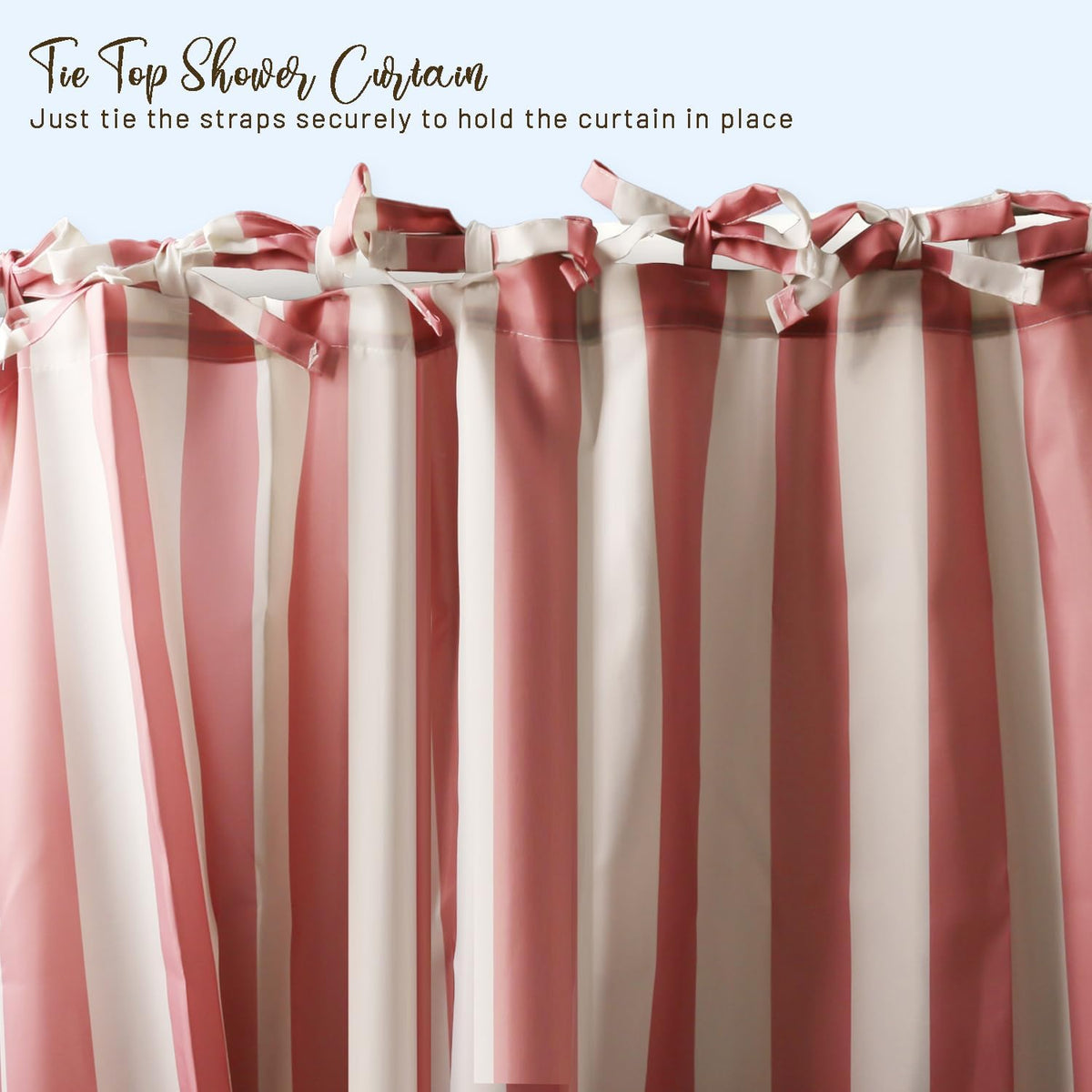 Striped Shower Curtain for Bathroom Pink Stripe Hookless Shower Curtain Rustic Boho Bath Curtain 72x72 Inch Tie Top Waterproof Fabric for Bathroom Decor