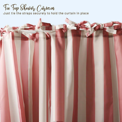 Striped Shower Curtain for Bathroom Pink Stripe Hookless Shower Curtain Rustic Boho Bath Curtain 72x72 Inch Tie Top Waterproof Fabric for Bathroom Decor