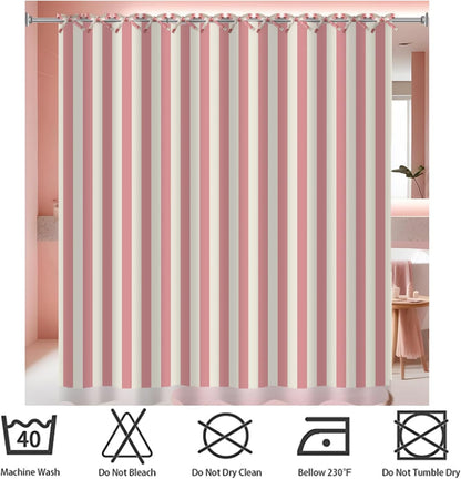 Striped Shower Curtain for Bathroom Pink Stripe Hookless Shower Curtain Rustic Boho Bath Curtain 72x72 Inch Tie Top Waterproof Fabric for Bathroom Decor