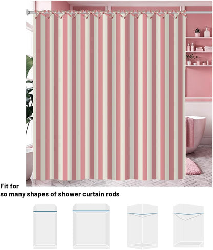 Striped Shower Curtain for Bathroom Pink Stripe Hookless Shower Curtain Rustic Boho Bath Curtain 72x72 Inch Tie Top Waterproof Fabric for Bathroom Decor