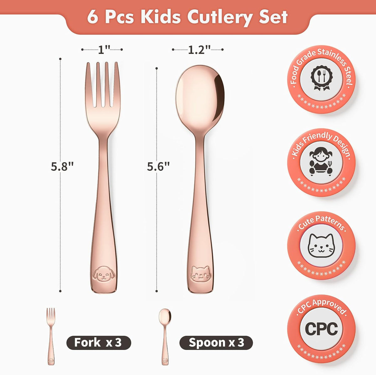 6Pcs Stainless Steel Toddler Utensils Small Metal Kids Silverware