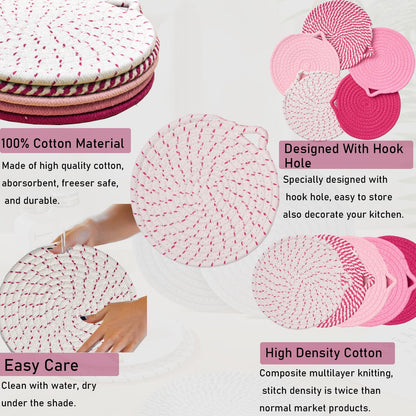 7.3" Pink Trivets for Hot Dishes,Pot Holders for Kitchen,Hot Pads for Kitchen,Kitchen Island Decor,Stylish Kitchen Decor,Kitchen Essentials & Accessories,Heat Resistant Mat