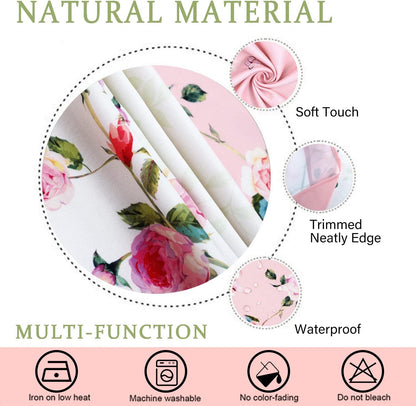 Pink Floral Tablecloth Decoration Tablecloths, Pink Rose Rosette Butterfly Table Covers, Waterproof Table Cover for Dinner Kitchen Party Holiday Decor 60"x 84" Oblong/Rectangle