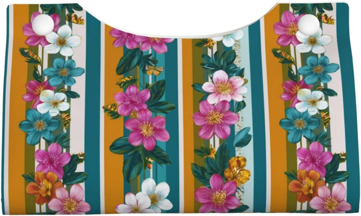 Retro Stripes Pink White Flowers Pattern Tissue Box Cover Rectangle Pu Leather Tissue Box Holder for Car Bathroom Bedroom Desk Tabletop Decor