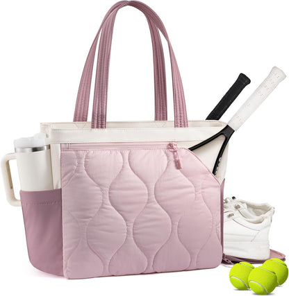 Tennis Gym Bag for Women - Tennis Tote Bag Holds 2 Rackets with Shoe Compartment & Wet Pocket, Water-Resistant Duffel Bags fits up to 15.6" Laptop for Travel