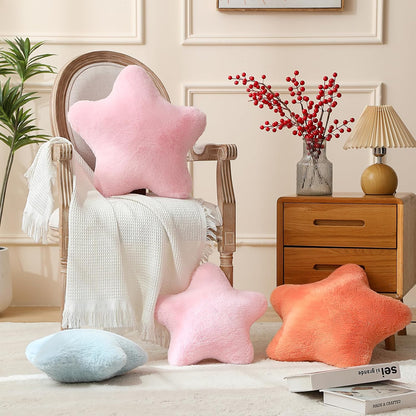 YRXRUS Star Pillows, Light Pink Star Shaped Pillow, Decorative Throw Pillow Gifts, Cute Plush Room Decor, Fluffy Faux Rabbit Fur 18"x18" Pillows for Living Bedroom