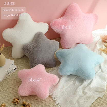 YRXRUS Star Pillows, Light Pink Star Shaped Pillow, Decorative Throw Pillow Gifts, Cute Plush Room Decor, Fluffy Faux Rabbit Fur 18"x18" Pillows for Living Bedroom