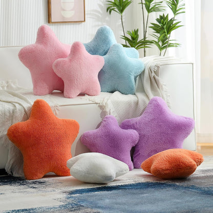YRXRUS Star Pillows, Light Pink Star Shaped Pillow, Decorative Throw Pillow Gifts, Cute Plush Room Decor, Fluffy Faux Rabbit Fur 18"x18" Pillows for Living Bedroom