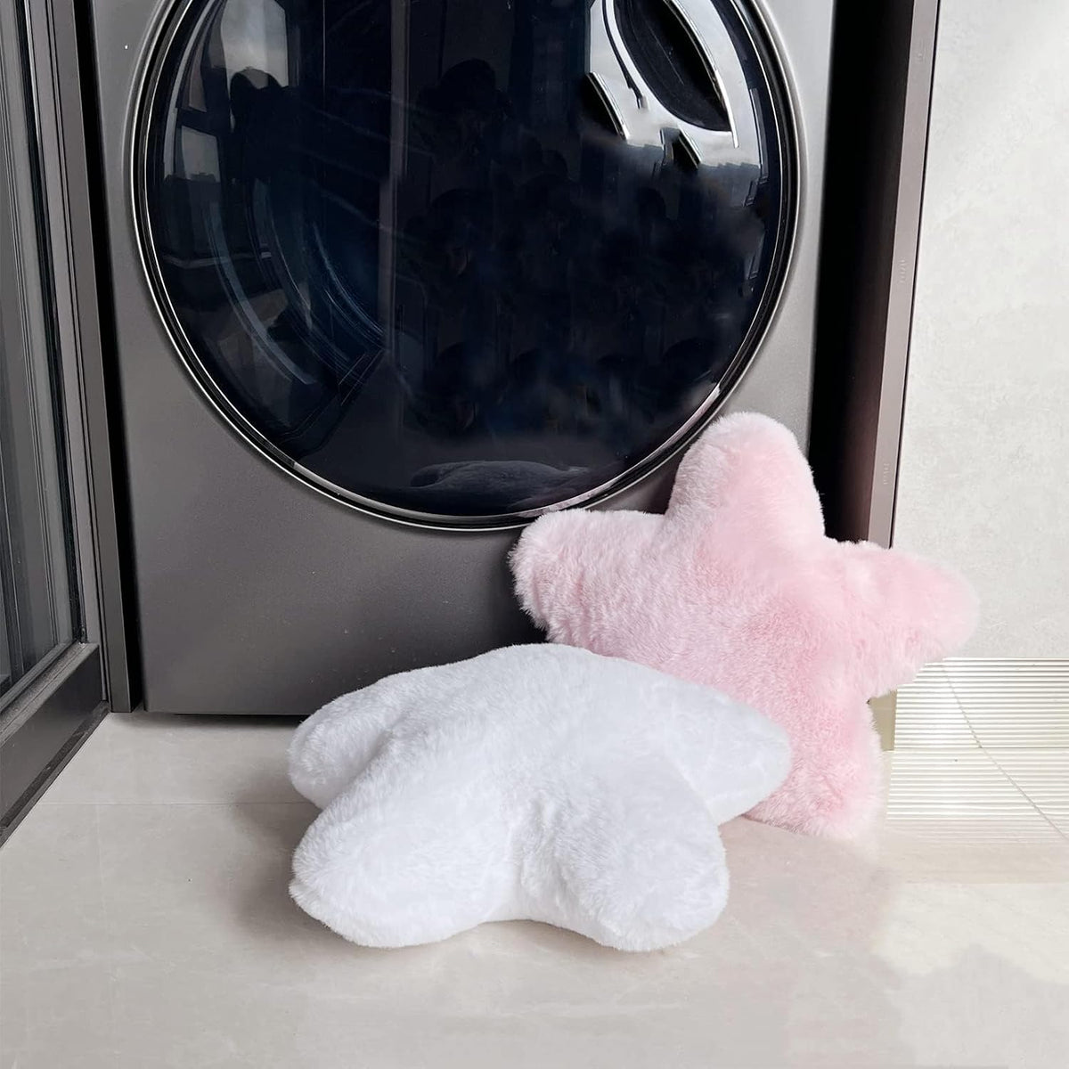 YRXRUS Star Pillows, Light Pink Star Shaped Pillow, Decorative Throw Pillow Gifts, Cute Plush Room Decor, Fluffy Faux Rabbit Fur 18"x18" Pillows for Living Bedroom