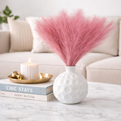 Faux Pampas Grass, 6 Stems Artificial Pampas Grass Decor Flurry Pompous Grass for Small Vase Boho Home Decor/Wedding Arrangements/Rustic Decor 18''/45cm (Pink, 18 in)