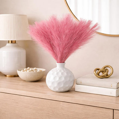 Faux Pampas Grass, 6 Stems Artificial Pampas Grass Decor Flurry Pompous Grass for Small Vase Boho Home Decor/Wedding Arrangements/Rustic Decor 18''/45cm (Pink, 18 in)