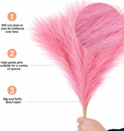 Faux Pampas Grass, 6 Stems Artificial Pampas Grass Decor Flurry Pompous Grass for Small Vase Boho Home Decor/Wedding Arrangements/Rustic Decor 18''/45cm (Pink, 18 in)