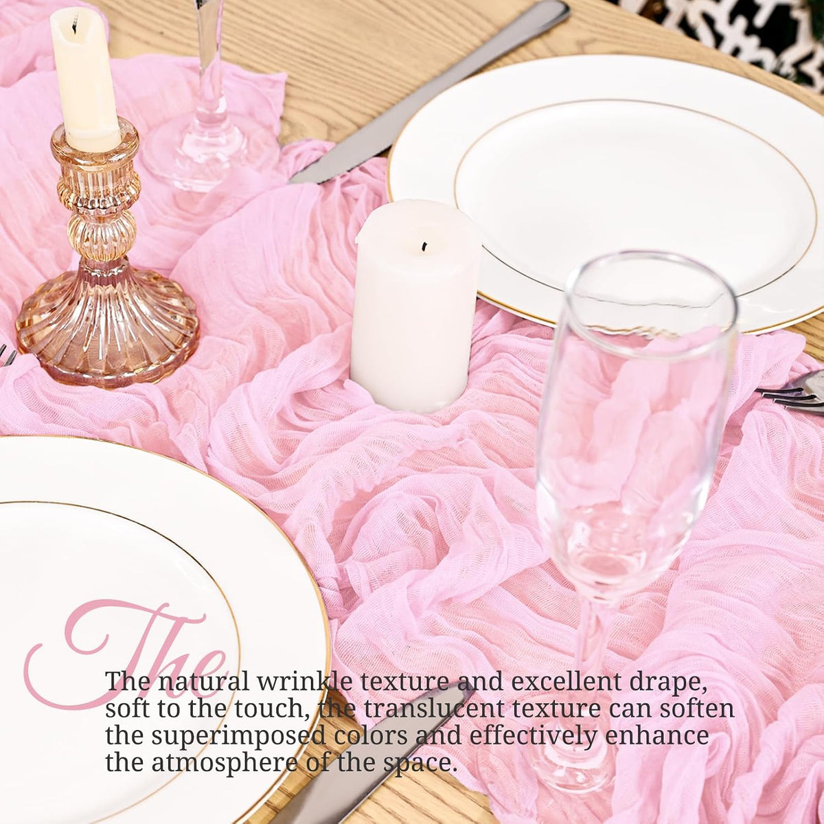 4 Pack Pink Table Runner 17 x 108inch Cheesecloth Table Runner Boho Gauze Table Runners Romantic Rustic Sheer Fabric Cheese Cloth Table Runners for Wedding Party Bridal Shower Table Decor(Light Pink)