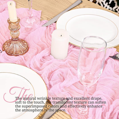 4 Pack Pink Table Runner 17 x 108inch Cheesecloth Table Runner Boho Gauze Table Runners Romantic Rustic Sheer Fabric Cheese Cloth Table Runners for Wedding Party Bridal Shower Table Decor(Light Pink)