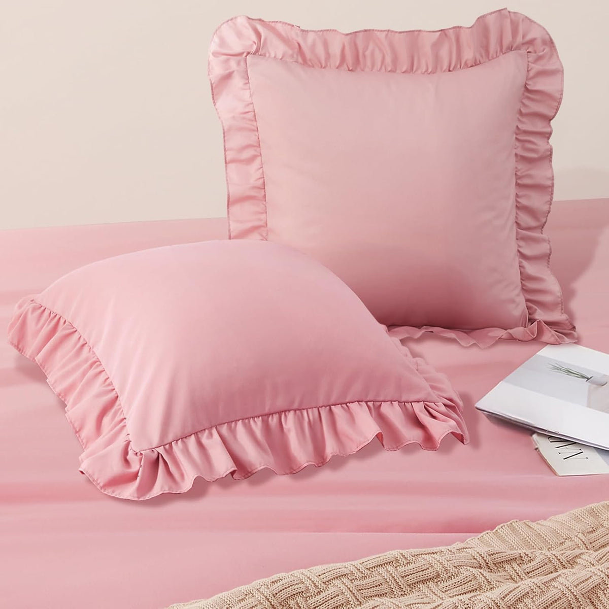2 Pack Pink Ruffle Throw Pillow Covers 20" x 20"