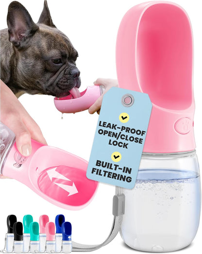 On the Go Dog Water Bottle - 12 oz Pink, Leak-Proof