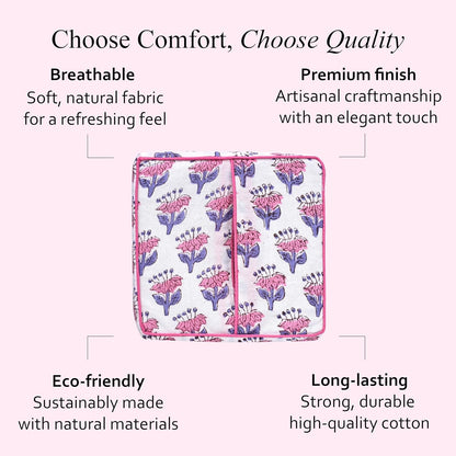 CPC Pink Sapphire Block Print Cotton Tissue Box Cover 5" x 5" x 5.5" Inch