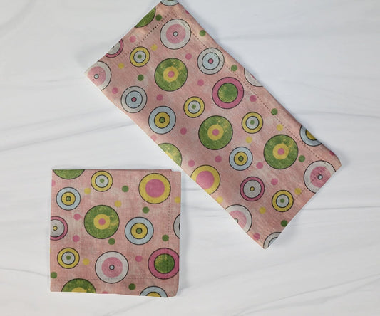 lovemyfabric Poly Cotton Colorful Circles Dots and Spots Print 18"X18" Dinner Napkins for Dinner, Buffet Tables (4, Pink)