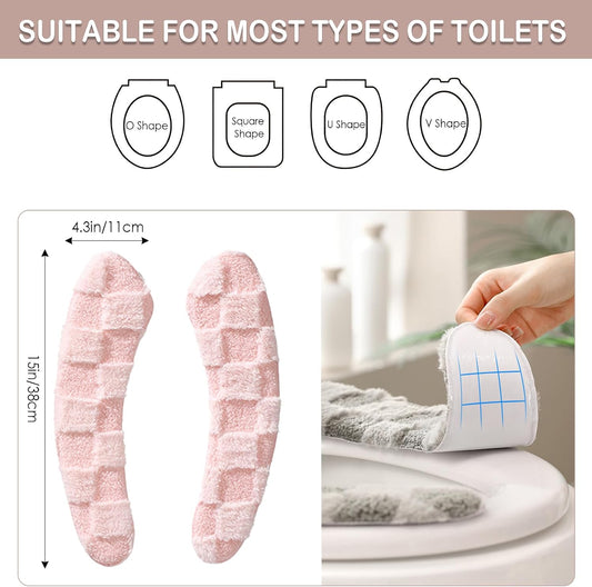 Thick and Warm Plush Toilet Seat Cover – Washable, Reusable Cushion with TPR Adhesive & Checkered Pattern for Comfort & Insulation (Pink)