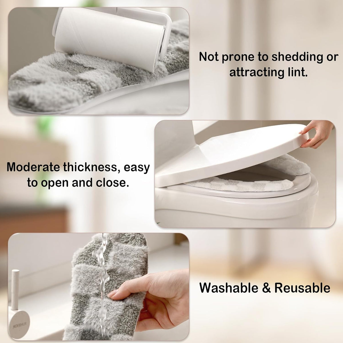 Thick and Warm Plush Toilet Seat Cover – Washable, Reusable Cushion with TPR Adhesive & Checkered Pattern for Comfort & Insulation (Pink)