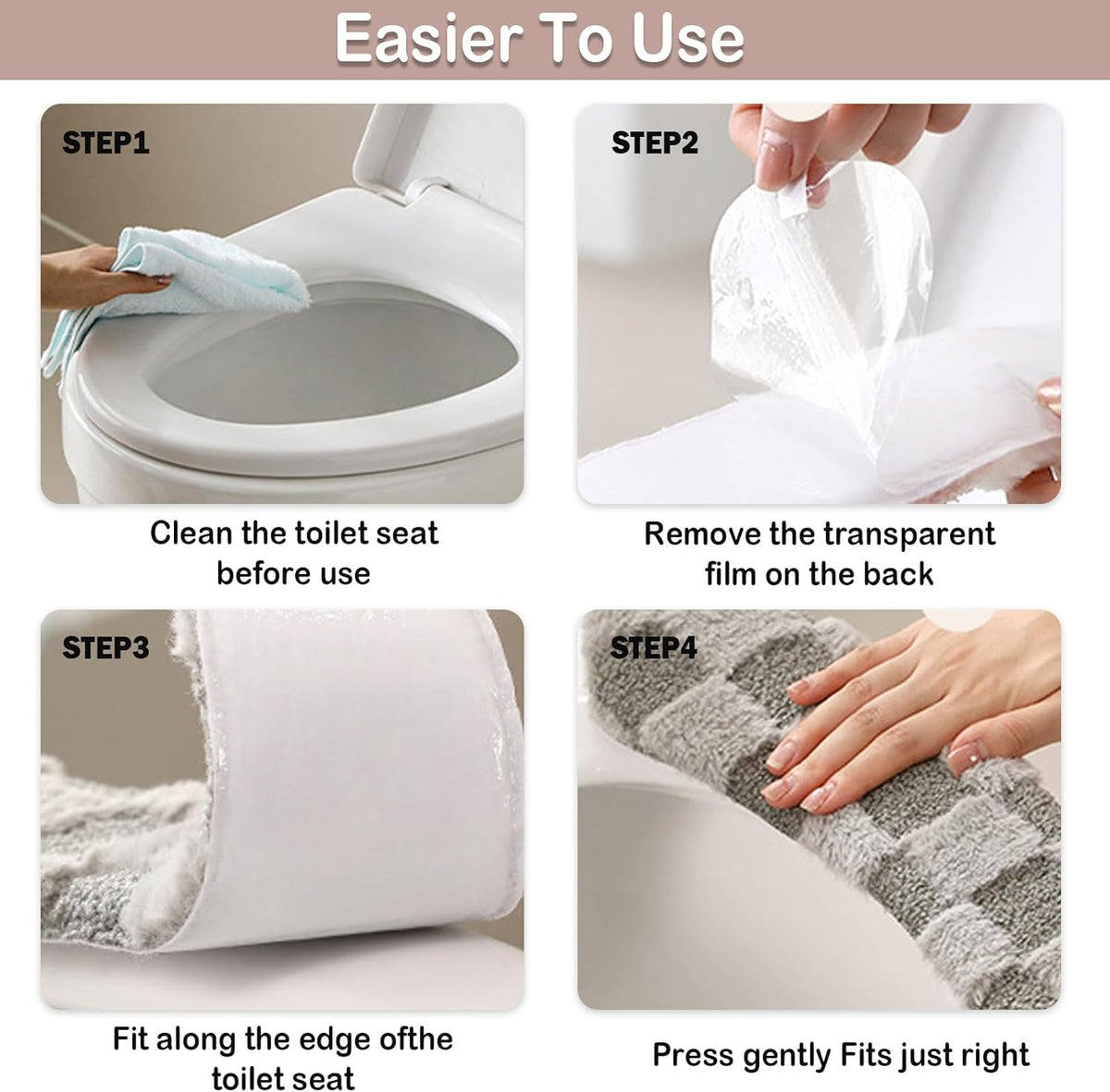 Thick and Warm Plush Toilet Seat Cover – Washable, Reusable Cushion with TPR Adhesive & Checkered Pattern for Comfort & Insulation (Pink)