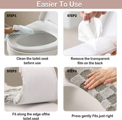 Thick and Warm Plush Toilet Seat Cover – Washable, Reusable Cushion with TPR Adhesive & Checkered Pattern for Comfort & Insulation (Pink)
