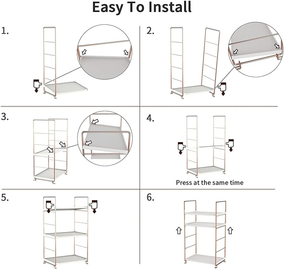 Plastic/Metal Freestanding Stackable Organizer Shelf,Bathroom Countertop Storage Shelf Cosmetic Organizer Holder Kitchen Spice Rack,3-Tier Standing Rack (Rose Gold)