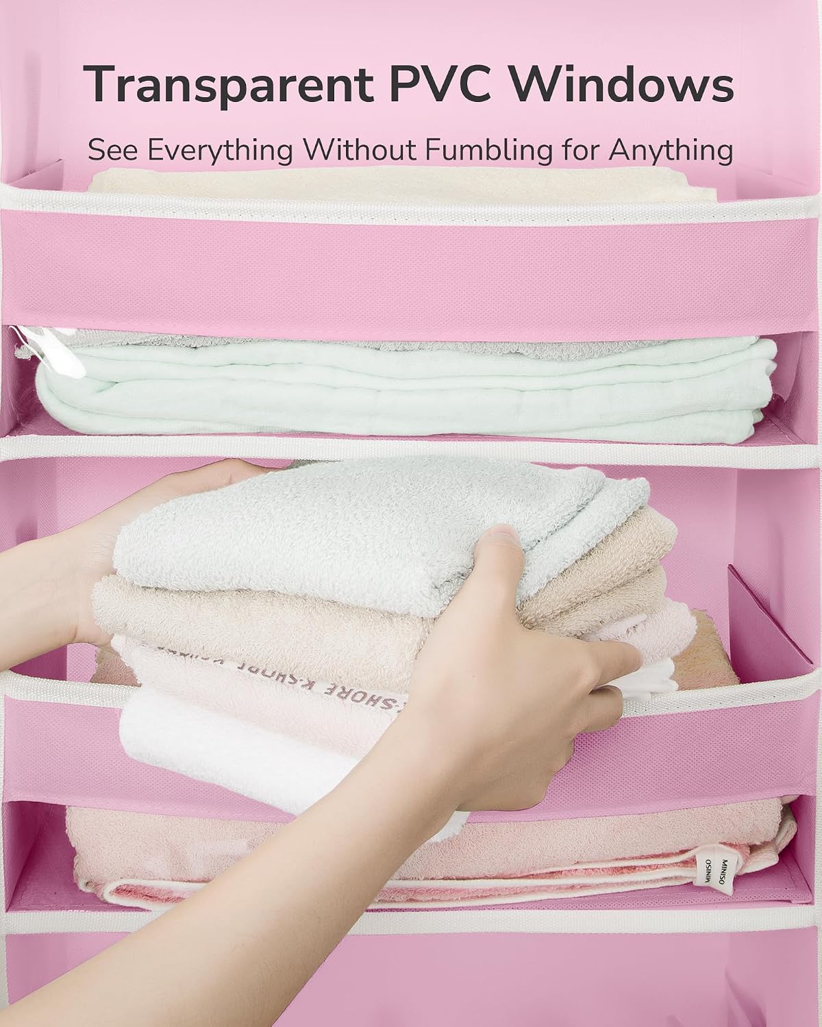 Over The Door Organizer with 6 Large Pockets 12 Side Pockets, 50lbs Weight Capacity Door Hanging Storage Organizer for Bedroom, Bathroom, Pantry, Nursery Storage, Pink